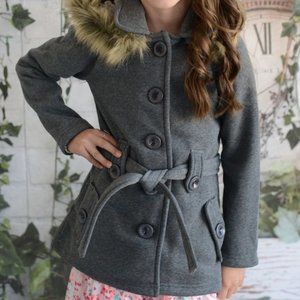 Girl Fleece Coat with Detachable Fur Lined Hood